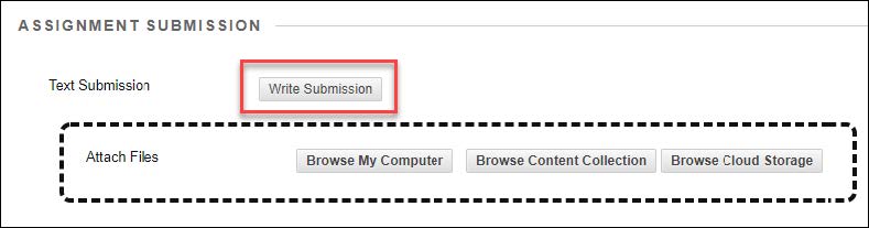 Blackboard Original assignment "write submission" button circled