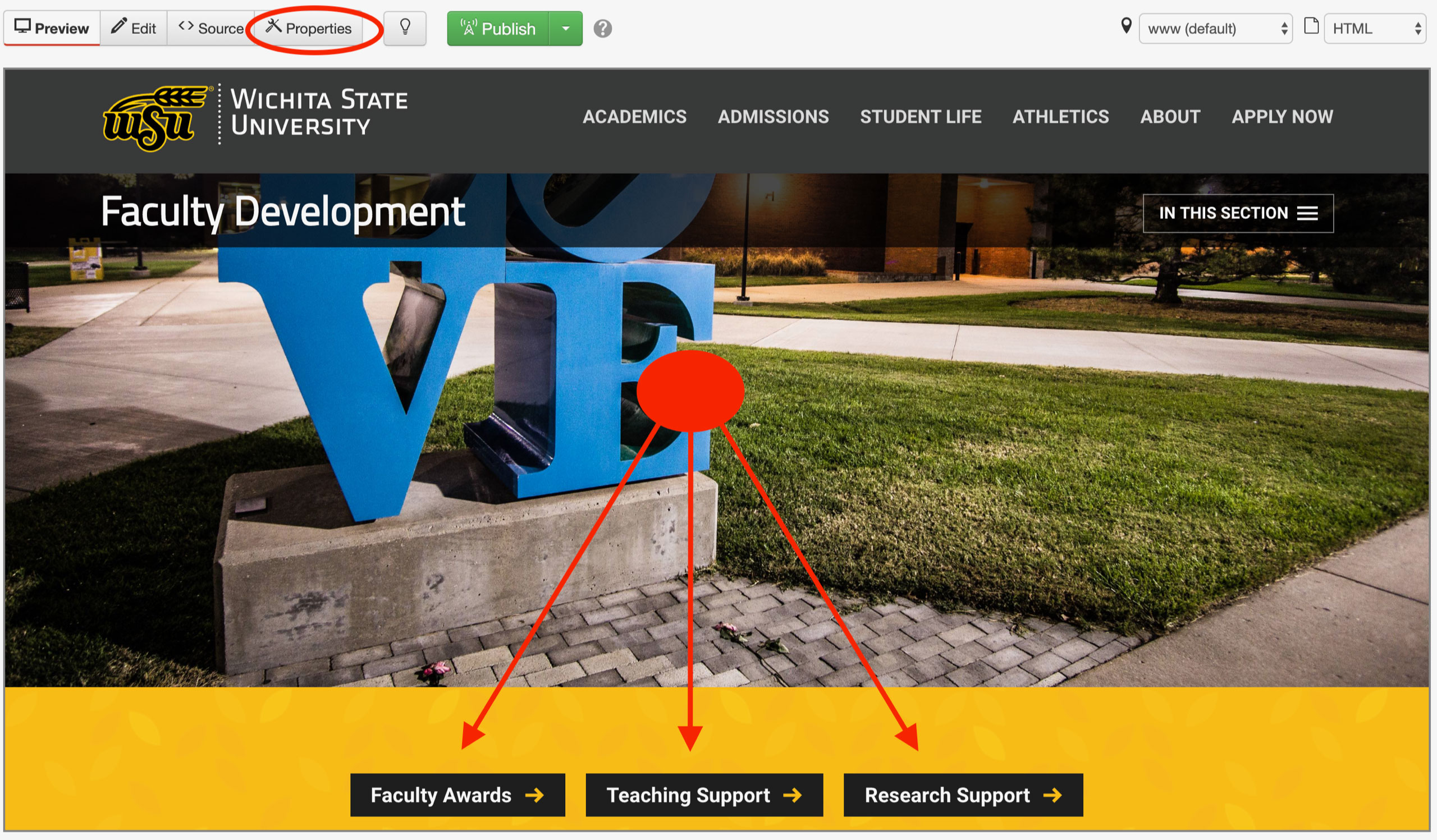 Screenshot displaying multi-edit buttons on a landing page.