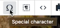 Screenshot of updated Special Character button. 