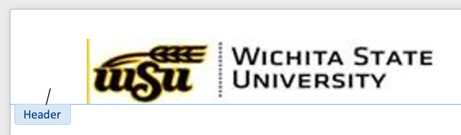 Screenshot of a sample header from a Word document, in this case containing the Wichita State University logo. 