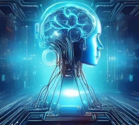 Cyborg head logo for rAI