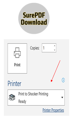 SurePDF download button and print dialog box
