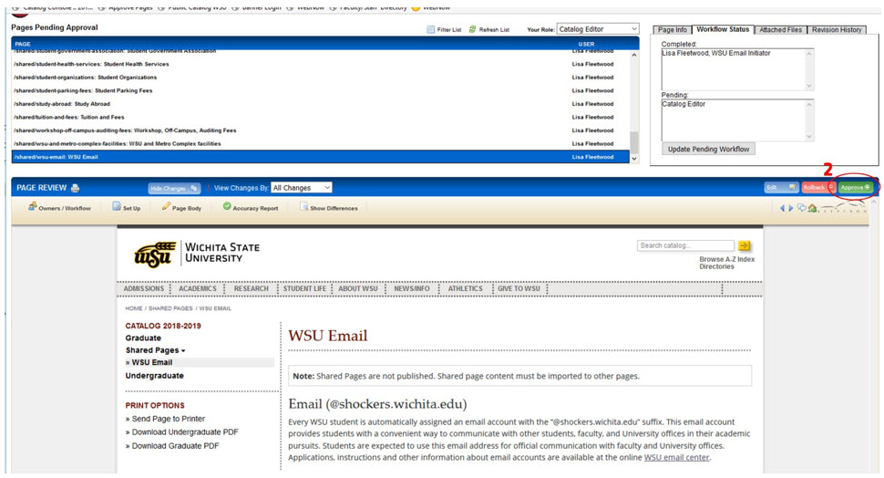 A computer image of the Page Review pane and the Approve button.