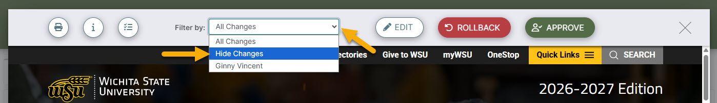 Screenshot showing how to Hide Changes