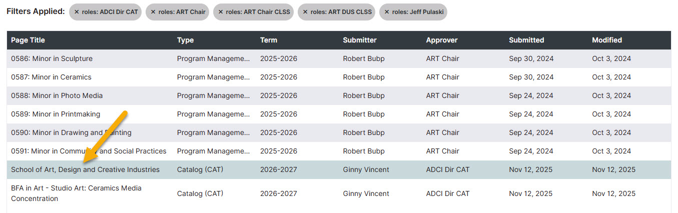 Screenshot with arrow pointing to CAT page in workflow queue