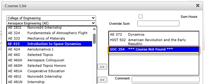 Screenshot of added course not created yet in Banner
