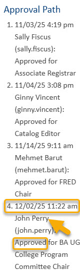Screenshot of the Approval Path