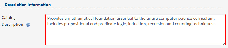 Screenshot of the catalog description field