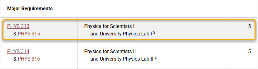 Screenshot of what a sequence of courses looks like in catalog