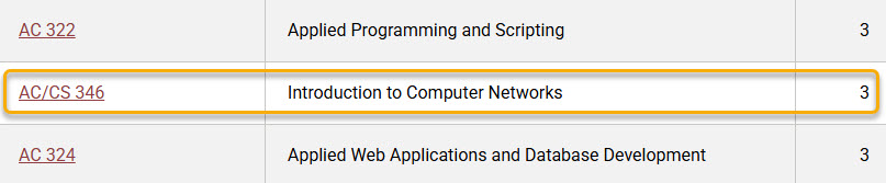 Screenshot of what cross-listed courses look like in catalog table