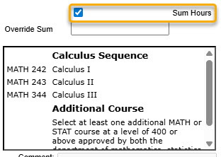 Screenshot of the Sum Hours feature on course list