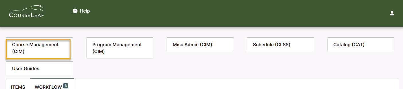 Screenshot of Dashboard with Course Management (CIM) Tile Highlighted