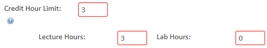 Screenshot of the credit hour fields