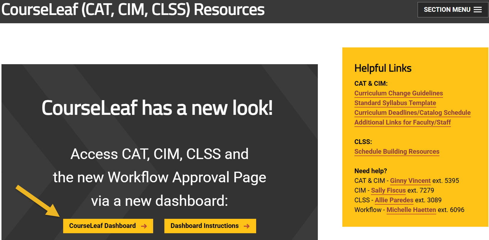 Computer image showing new CourseLeaf Dashboard.