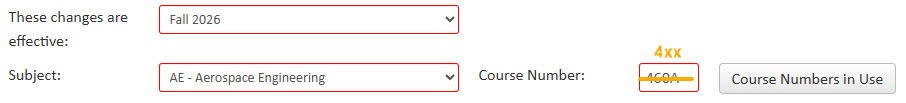 Screenshot of course number crossed out and new course level indicated