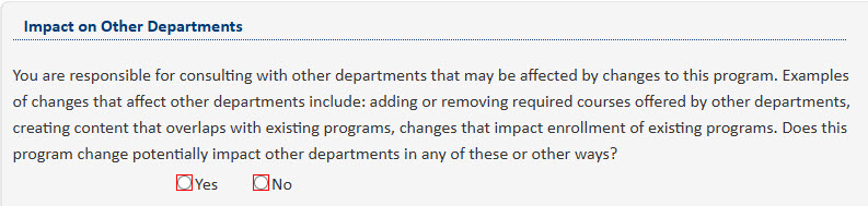 Screenshot of Impact on Other Departments question