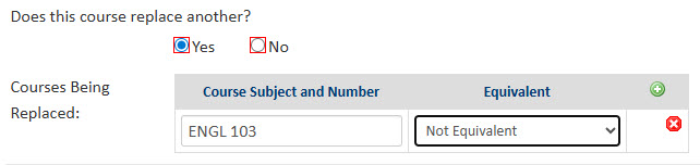 Screenshot of question asking if new course replaces another