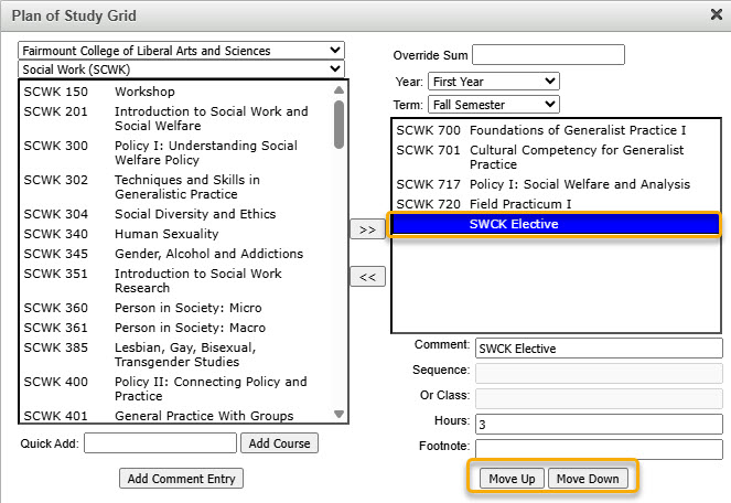Screenshot of the Move Up and Move Down buttons highlighted