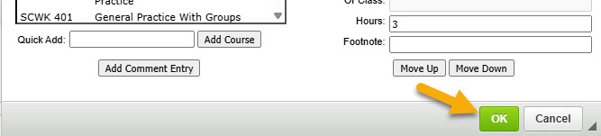 Screenshot of OK button highlighted on Table Editor