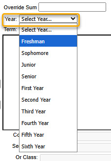 Screenshot of selecting Year on Plan of Study Grid