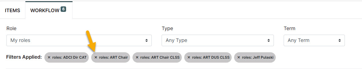 Screenshot highlighting roles on Workflow Tab