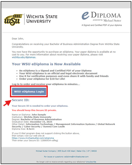 computer image of email the student receives