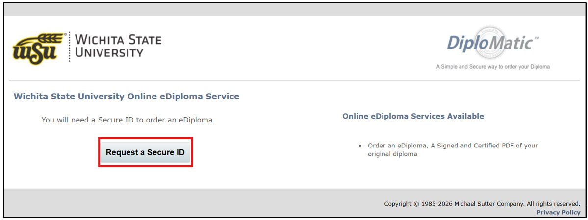 Computer image of eDiploma webpage