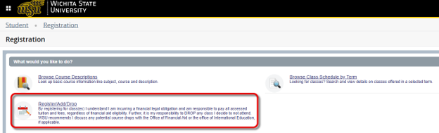 Image of Register Add Drop link on Registration home page