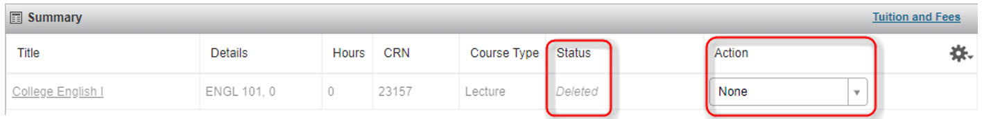 computer image showing deleted status