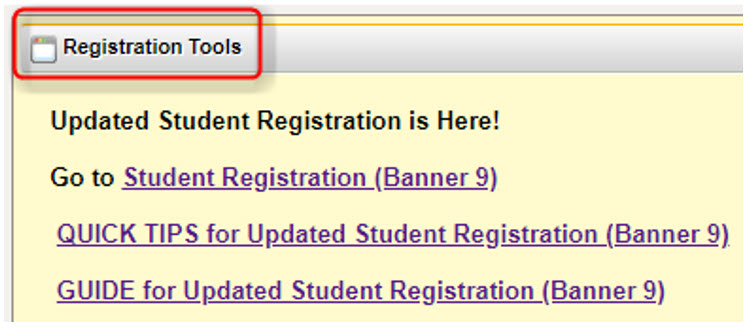 computer image of Registration Tools section