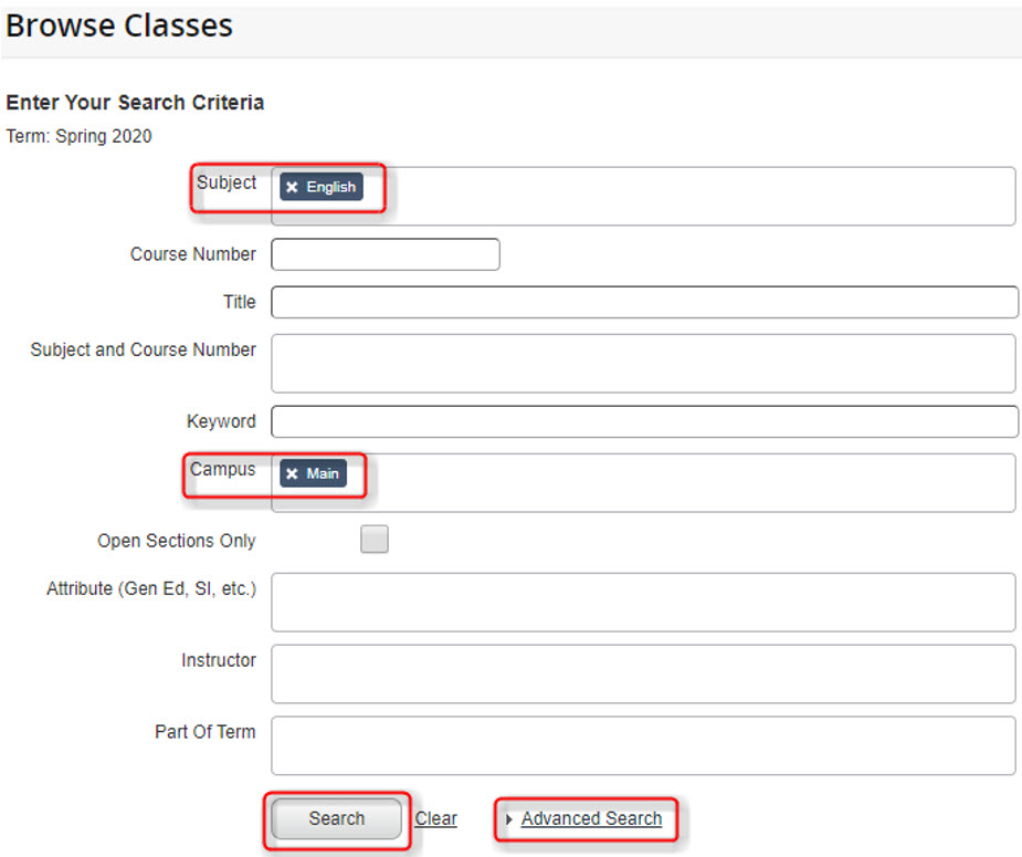 computer image of sample search criteria in various fields