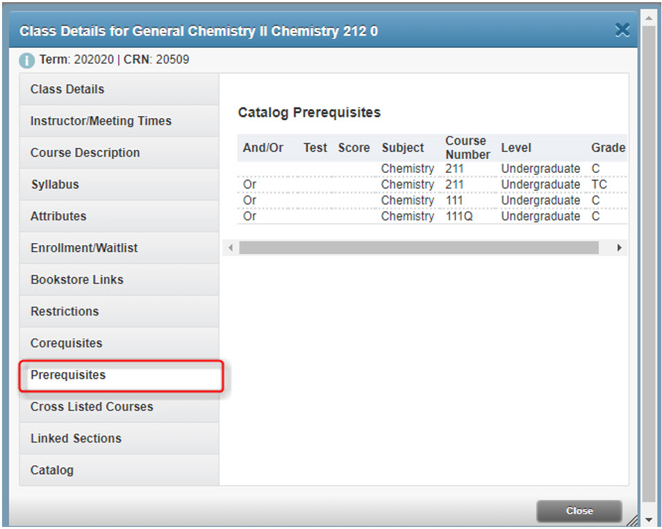 computer image showing example prerequisites
