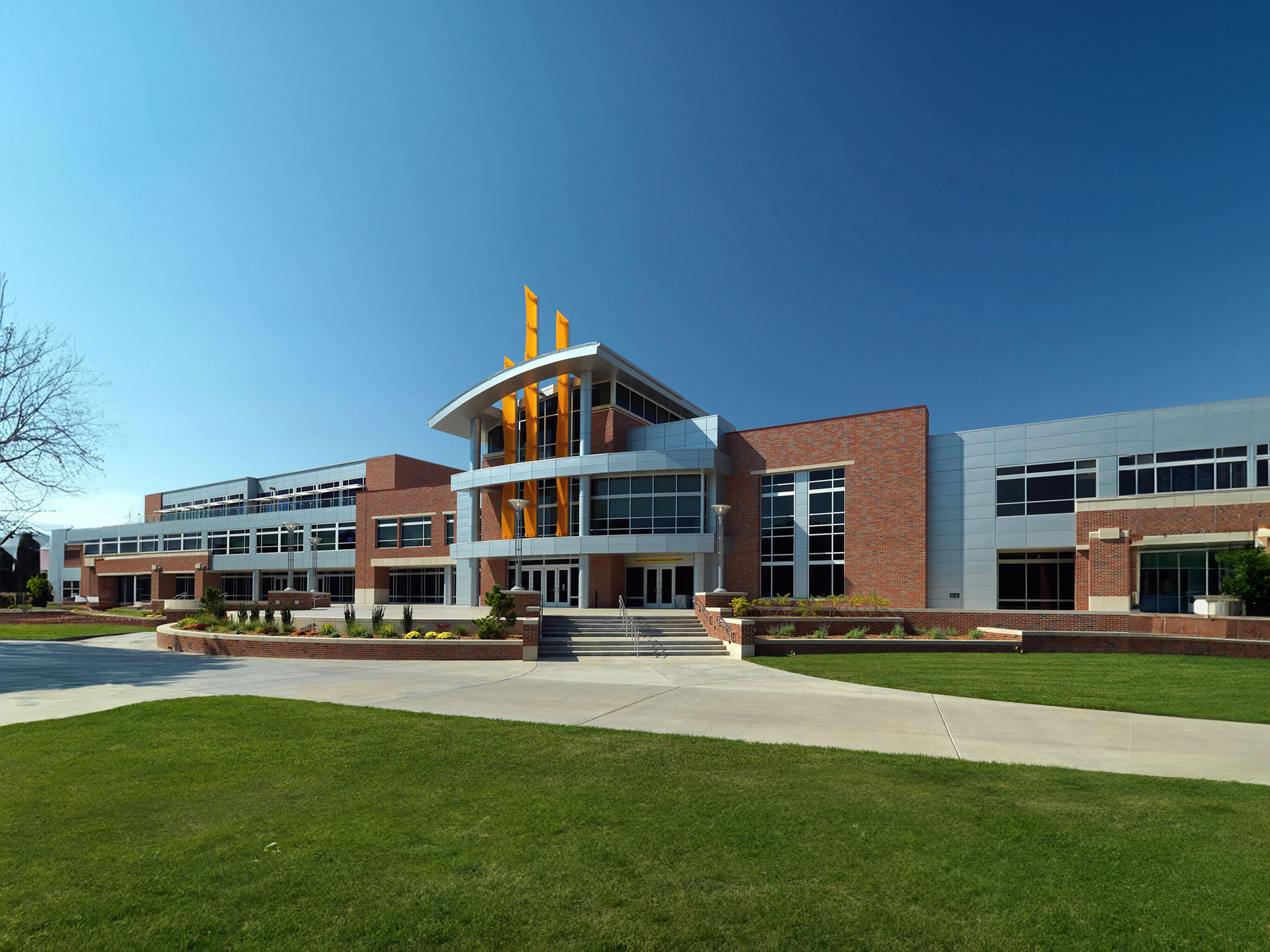 View of the east side of the Rhatigan Student Center during the day.