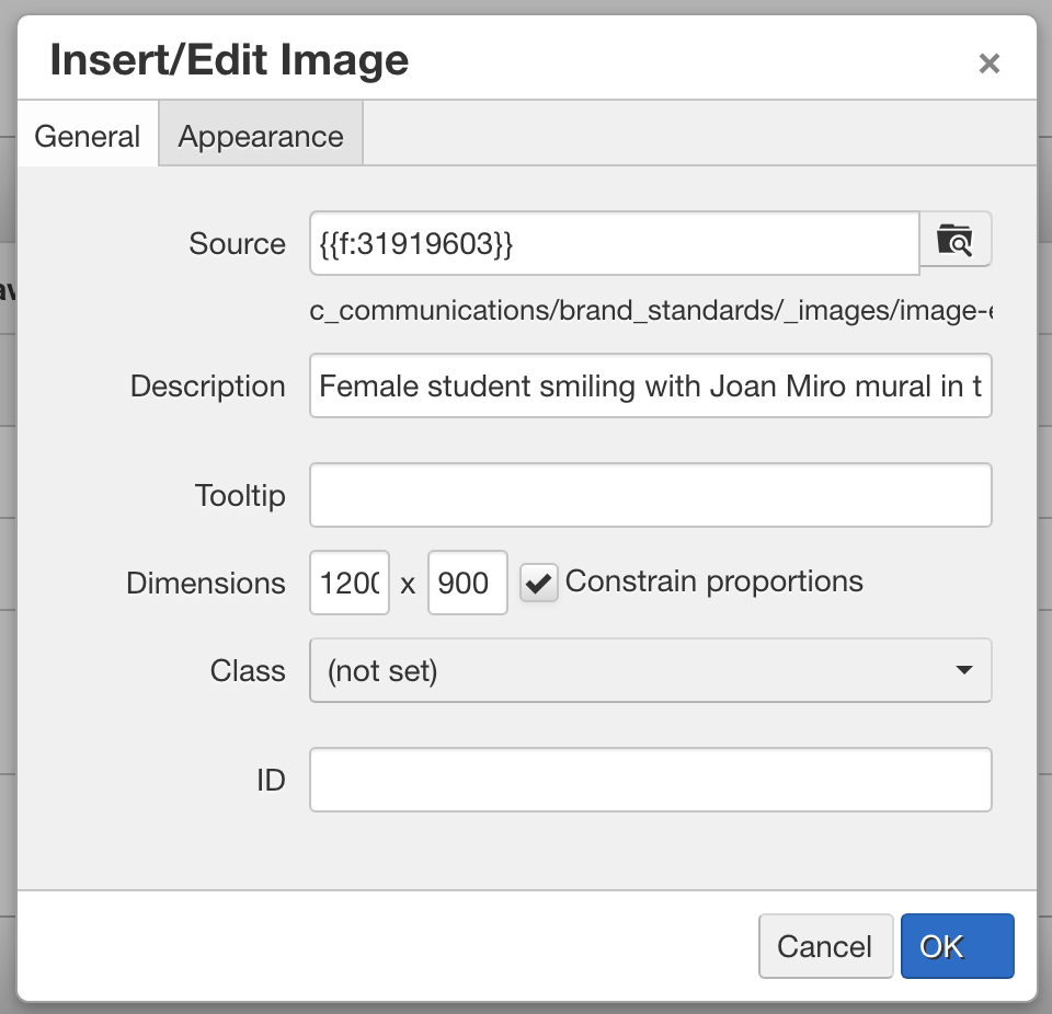 Insert/Edit Image dialog box