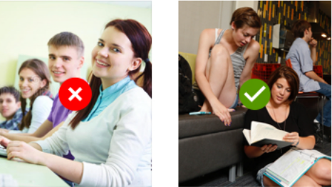 Stock imagery of students at left, custom WSU imagery of students at right