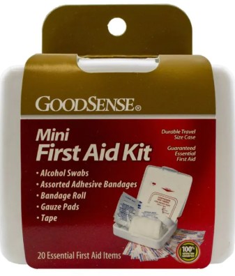 GoodSense First Aid Kit Alcohol Swabs, Assorted adhesive bandage, Bandage Roll, Gauze pads, Tape