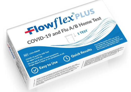 flow flex plus covid-19 and flu ab home test Image of the box for flow flex plus covid-19 and flu ab home test