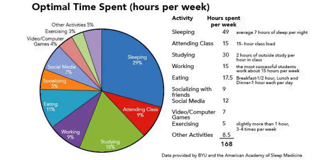 Pie chart showing optimal time spent sleeping