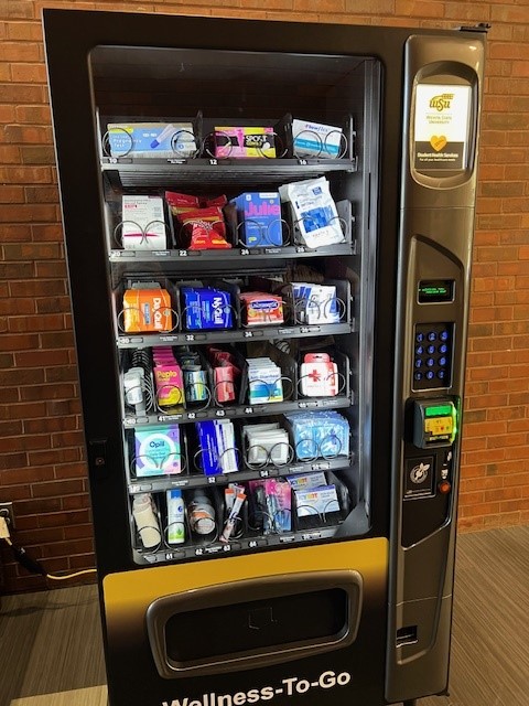 Wichita State Wellness To-Go Vending Machine located in the Heskett Center allows students to get over the counter medication quickly.