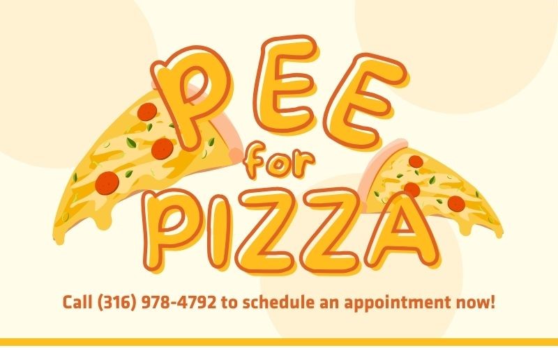 Pee For Pizza graphic with slices of Pizza