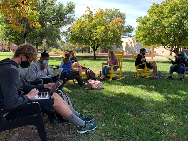 Students having class outside