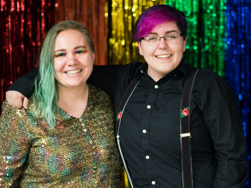 Two students pose for a photo at the Pride Prom. 