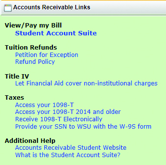 Accounts Receivable links in myWSU