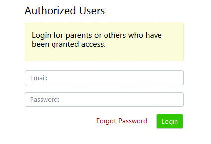 Authorized User log-in screen
