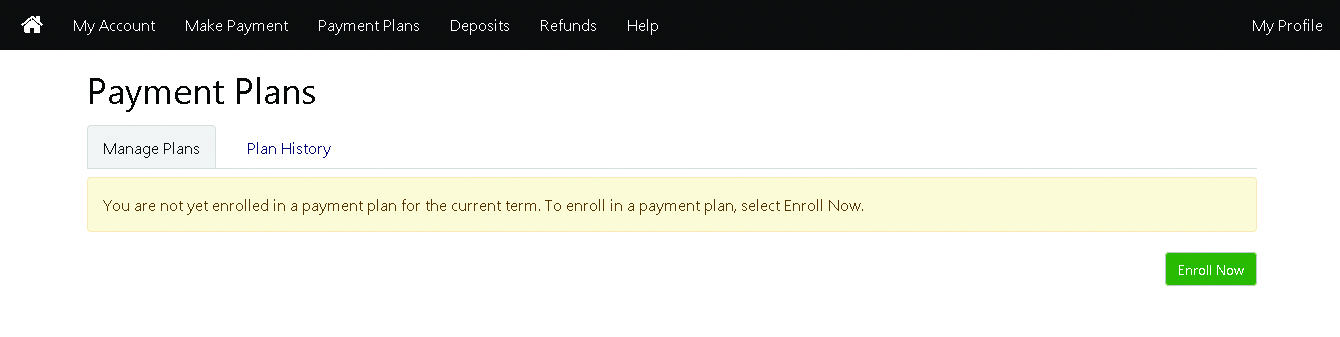Payment Plans screen