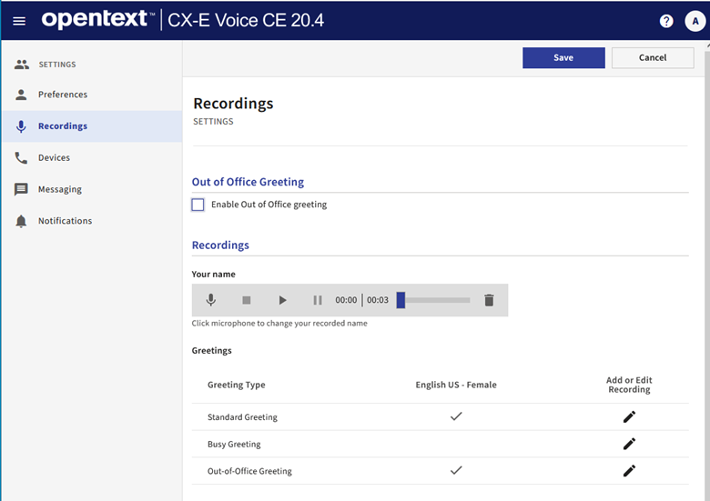 Recordings screen interface image