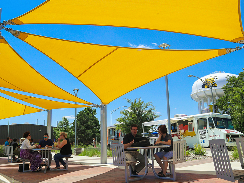 A bustling Food Truck Plaza on WSU's main campus.