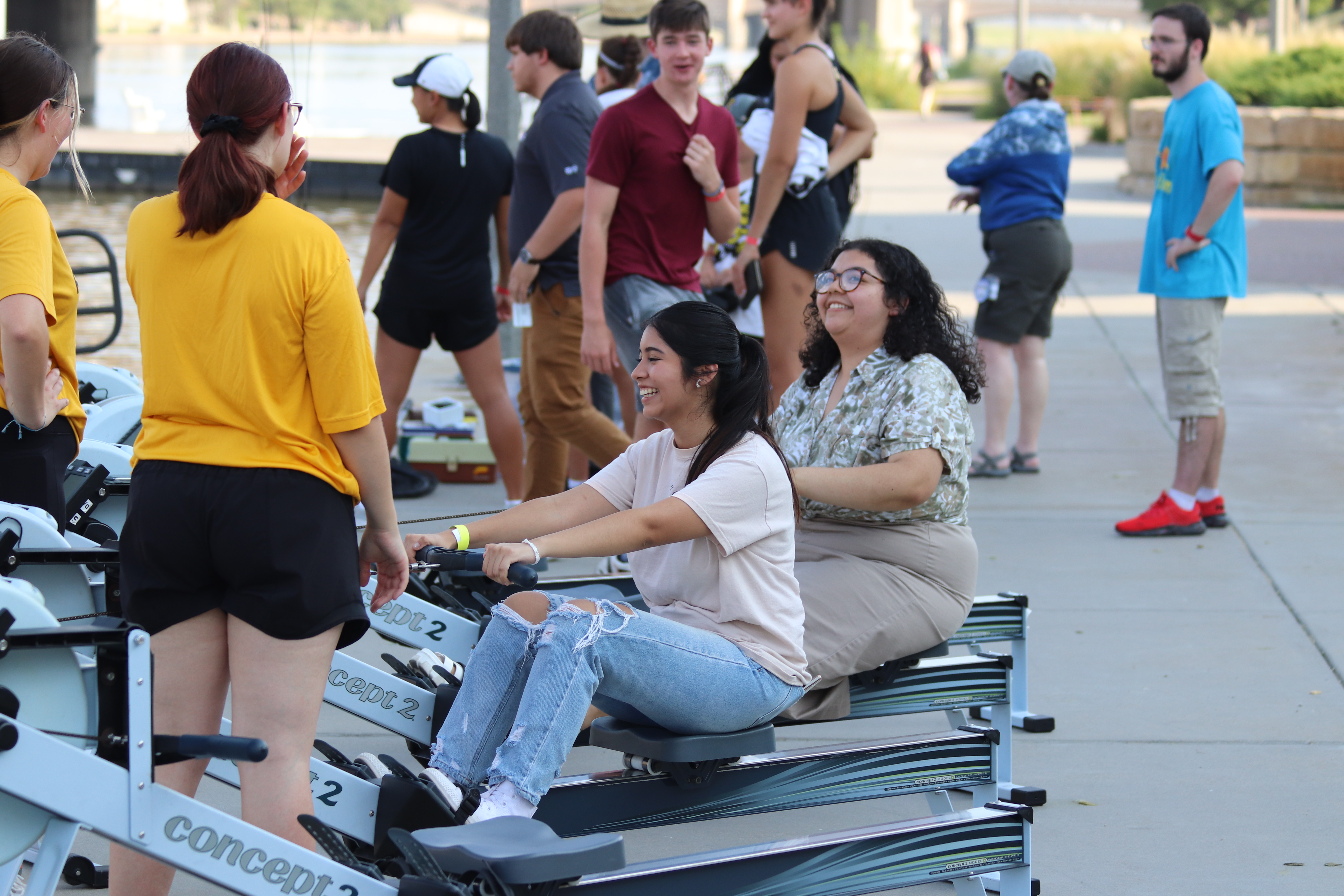 students on the erg machines