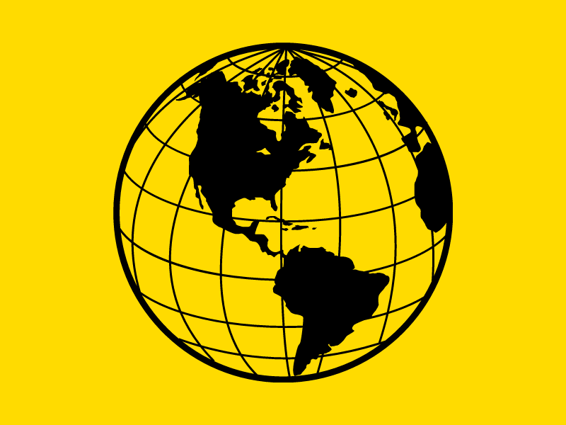 Image of an outline of a globe on a shocker yellow background