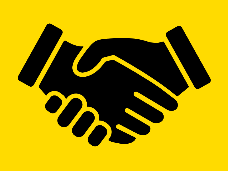 Image of a handshake icon on a shocker yellow background.